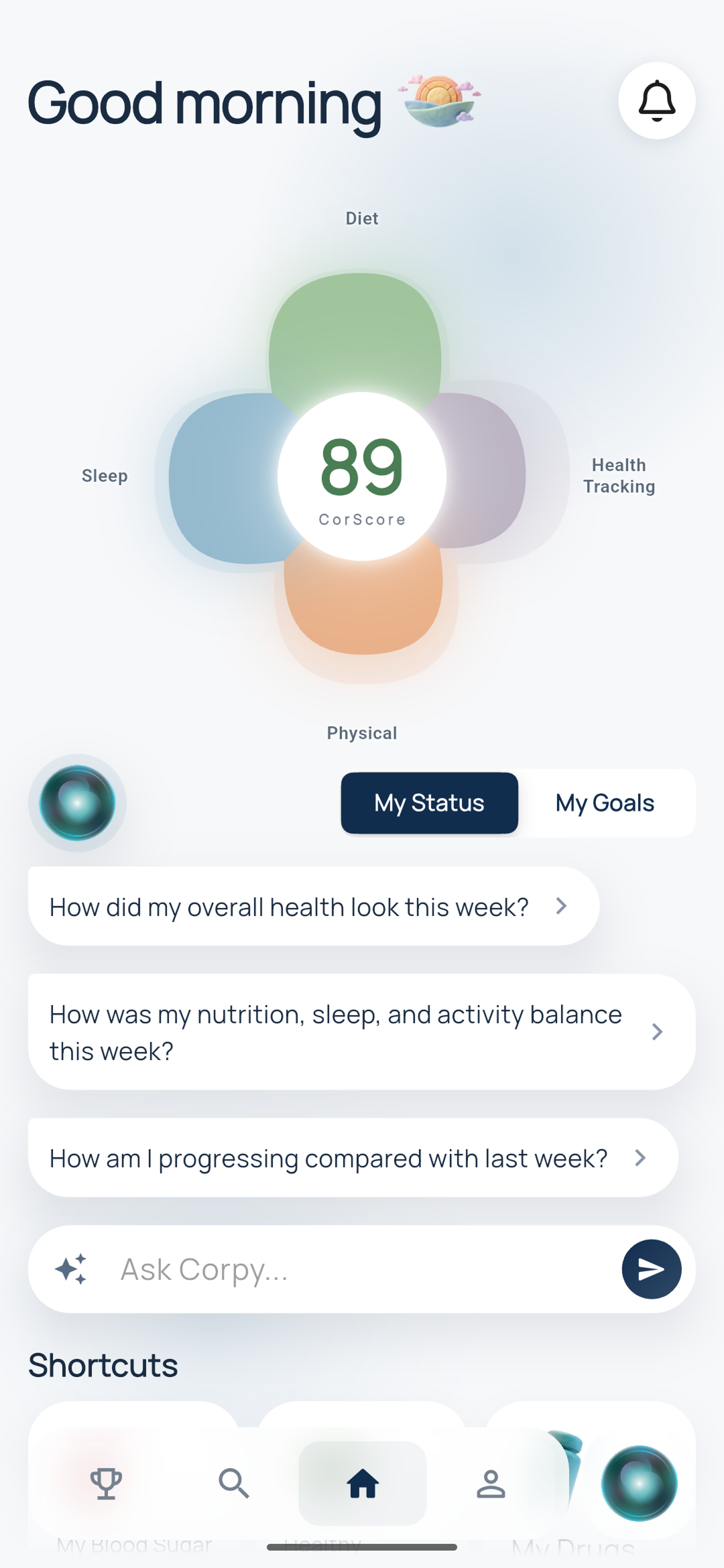 Corpy health app dashboard